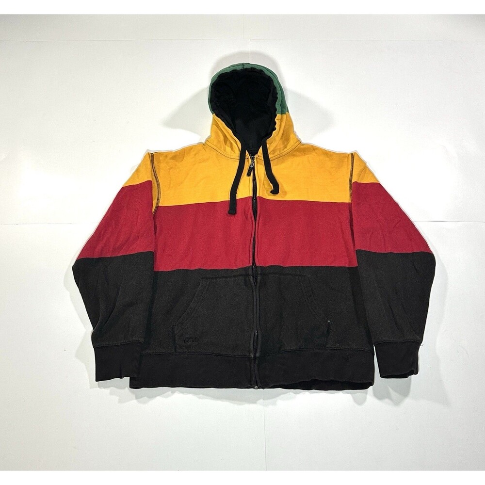 Vintage CCS Rasta Striped Skate Hoodie Zip Up Sweatshirt Men Large Skateboarding